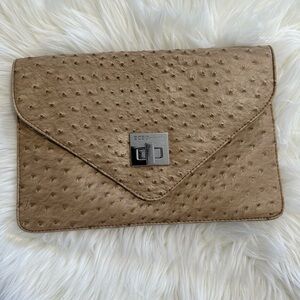 BCBGeneration Envelope Clutch Bag in Taupe Ostrich-Embossed Leather